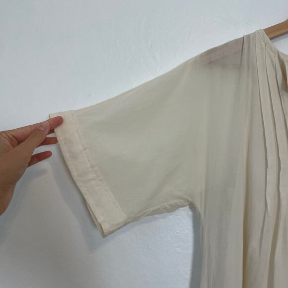 GAP - 90s Y2K Cream Cotton Pleated Peasant Midi Dress - Picture 5 of 10